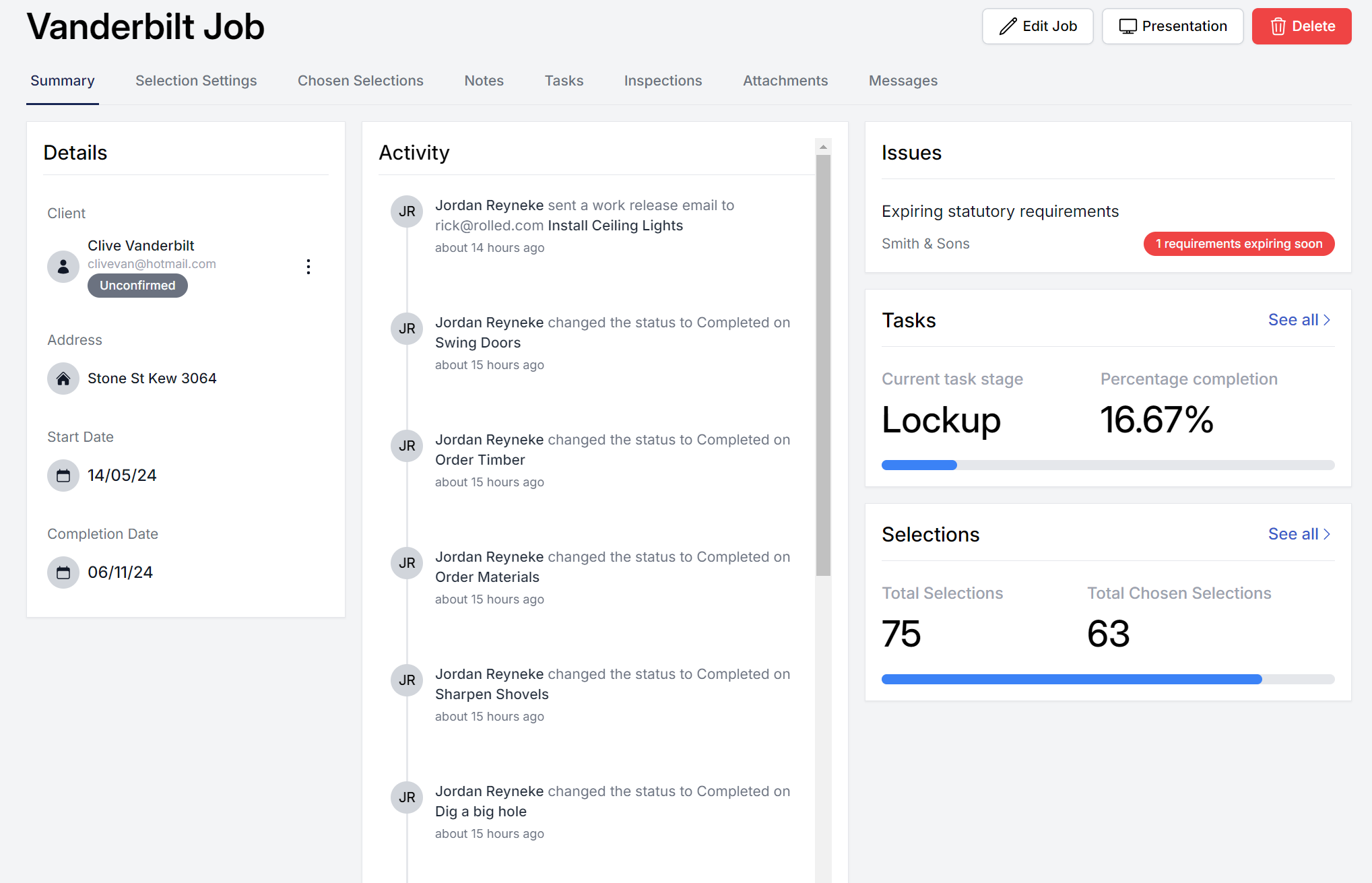 HomePulse project management dashboard